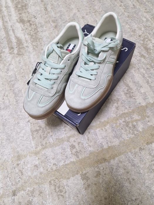 Adidasi Tommy 37 verde menta dama, piele intoarsa