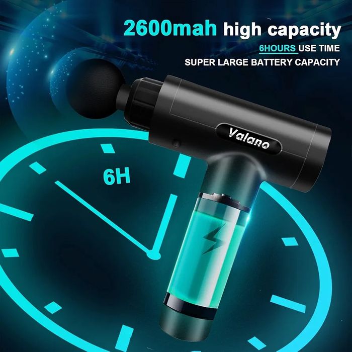 Масажен пистолет, 12 глави, 30 скорости, LCD екран, 6 часа автономност