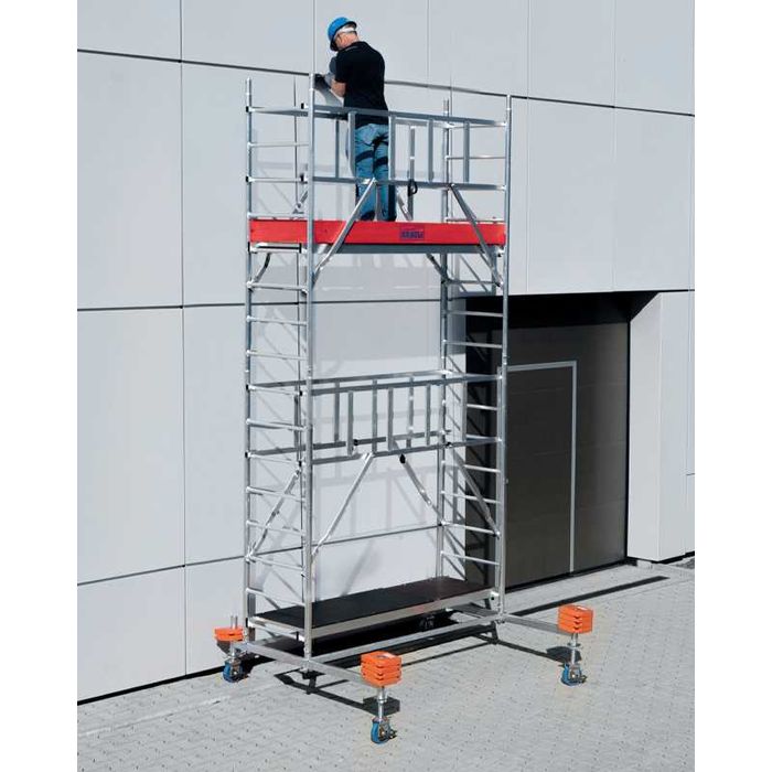 Schela Protec 0,6 x 2m, aluminiu, inaltime lucru 8.3m, inaltime schela 7.45m, inaltime platforma 6.3m (0+1+4+(2*3)+(2*Stabilizatoare)) - KR-940155