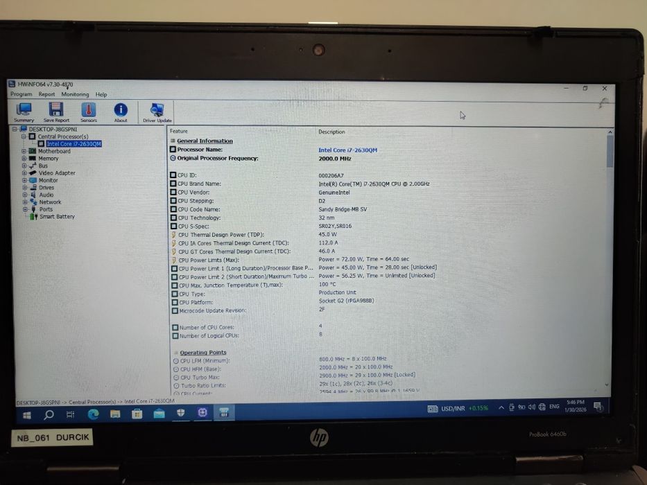 Procesor laptop I7-2630QM
