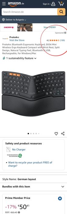 ProtoArc EK04: Безжична Ергономична Клавиатура с 2х Bluetooth +2.4G ресивър