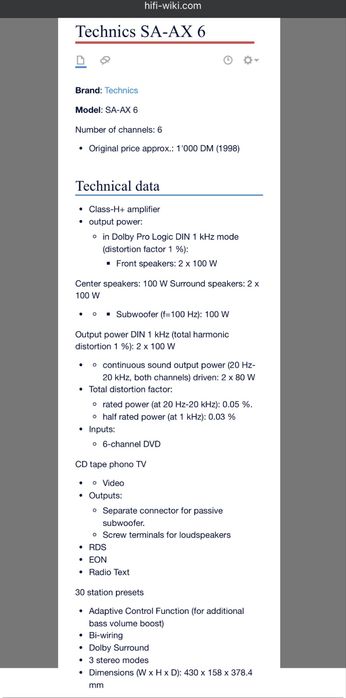 Усилвател / Ресийвър Technics SA-AX 6