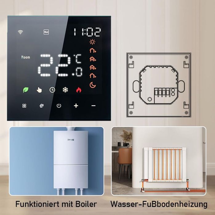 Termostat WiFi Decdeal smart pentru incalzire pardoseala negru