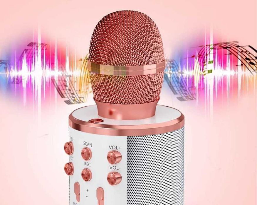 Microfon karaoke wireless Bluetooth cu difuzor MP3 microSD husa inclus
