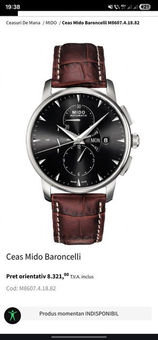 Vând Ceas MIRO Baroncelli cronograf, automatic, Valjoux 7750 decorat