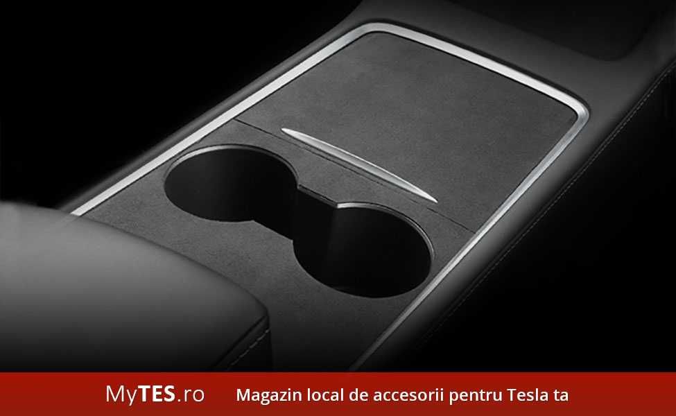 Protectie piele intoarsa consola centrala (negru/gri) Tesla Model 3/Y