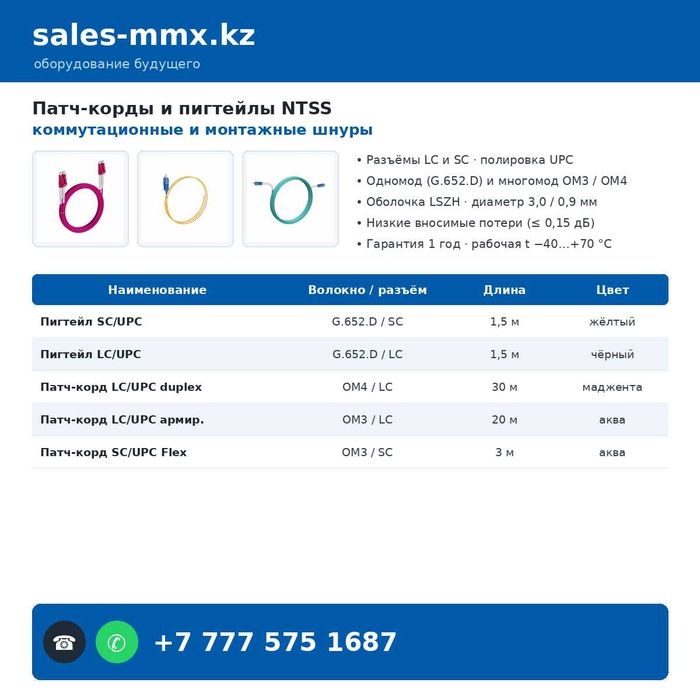 Патч-корды и пигтейлы оптические  LC, SC