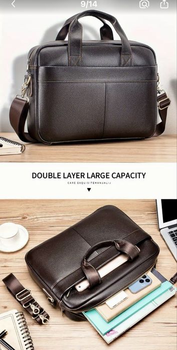 Мъжка кожена чанта за лаптоп 15,6”/Премиум естест. кожа -10% Промоция!