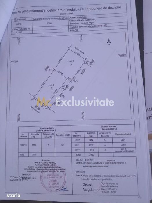 Teren intravilan Bradu 1312 mp 2 deschideri