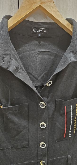 Черен гащеризон Lucy с етно мотиви