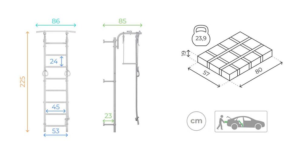 Șpalier suedez reglabil multifincțional din metal pentru copii - gimnastică și cățărat - interior Next Top