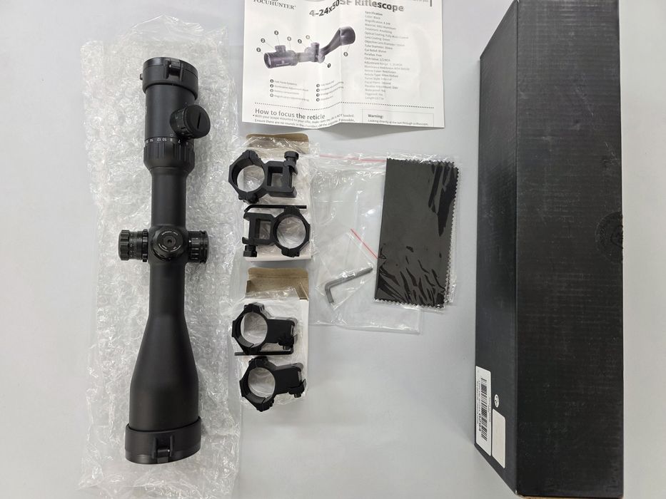 Оптика FOCUHUNTER 4-24x50 SF, оптически прицел с подсветка и монтажи
