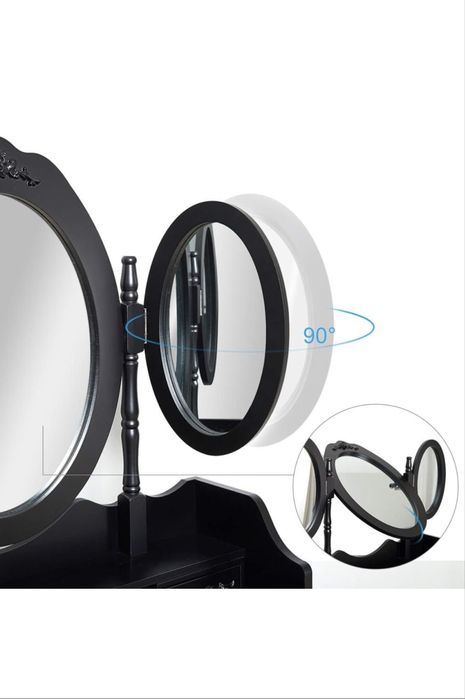 Masă de toaletă-Dressing table cu 3 oglinzi, 7 sertare și taburet, Noua