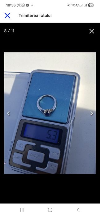 Inel aur alb de 18 k cu safir de 1 carat si 4 diamante