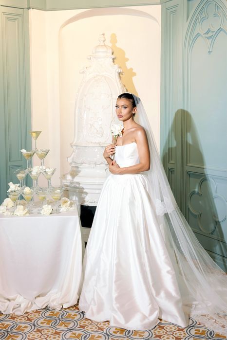 Voal cu blusher (drop veil) cu dantela