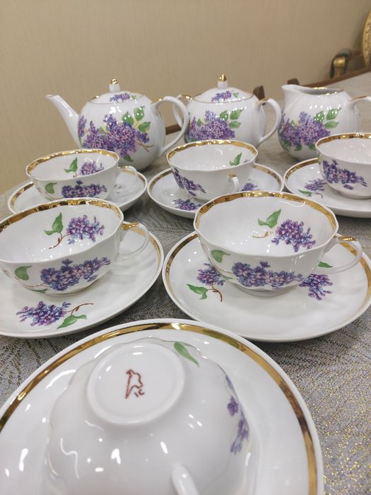 Сервиз чайный, дулевский фарфоровый завод, форма тюльпан, рис. сирень