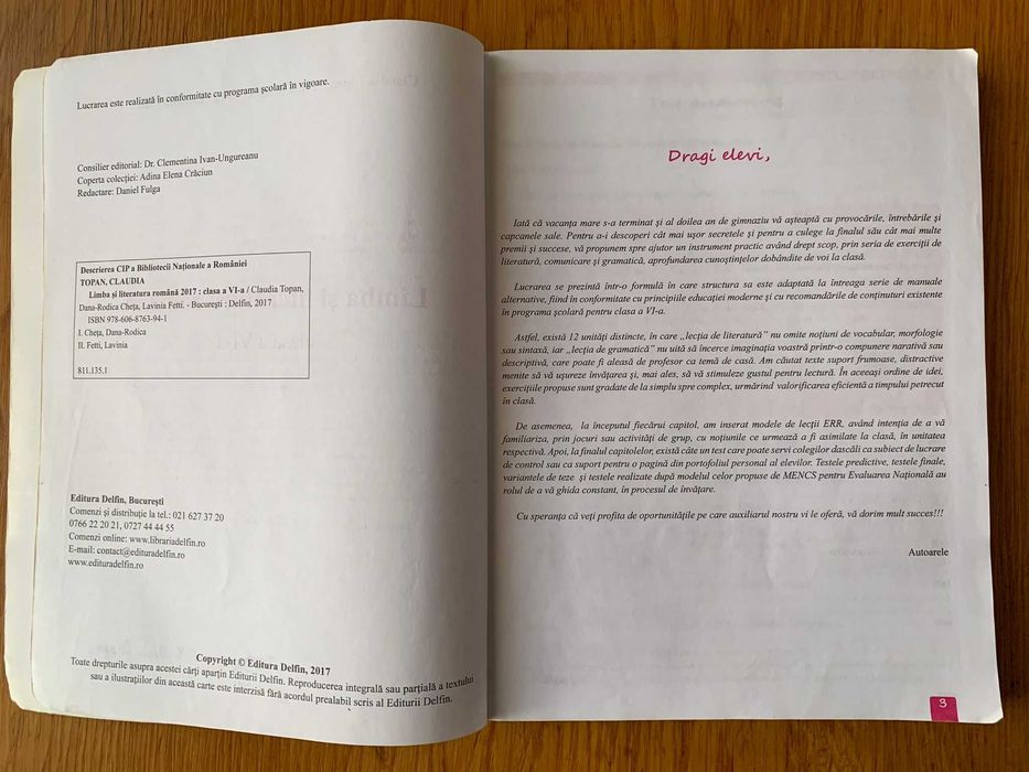 Culegere de Limba și Literatura Română si Jurnal, Clasa a VI-a