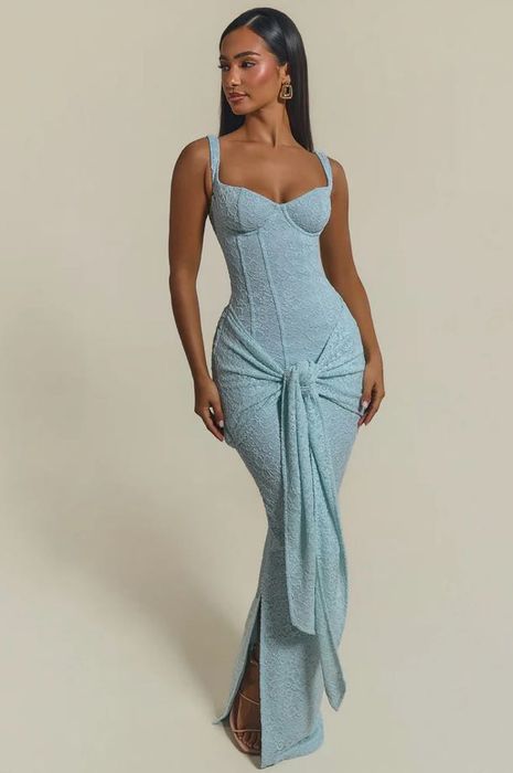 Рокля "Mars the Label" THE LACE TIE FRONT MAXI DRESS IN LIGHT BLUE