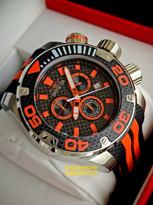 INVICTA Carbon Silver/Orange 52 mm, Инвикта нов ръчен часовник