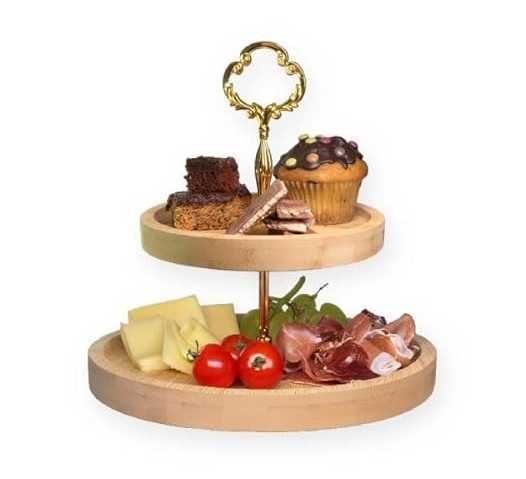 Suport prajituri Foodworx Premium, 2 etaje, bambus