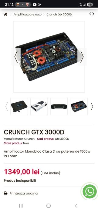 Amplificator auto monobloc Crunch GTX 3000