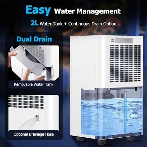 Нов 12L/ден Осушител Въздух LED Дисплей Тих Режим 2L Резервоар Маркуч