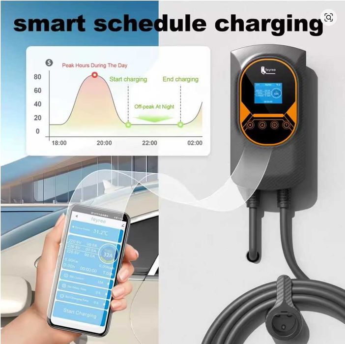 Статична Зарядна Станция Feyree Зарядно Електромобил 7.6kw Тип 2  EV Charging Station 32A Electric Vehicle Car Charger EVSE Wallbox Wallmount 7.6