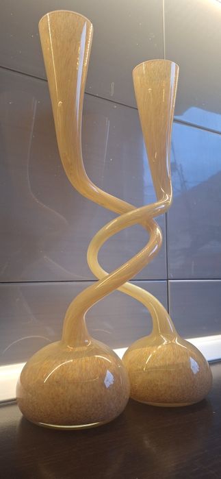 Set 2 vaze din sticlă artizanală – design spiral (Murano style), vinta