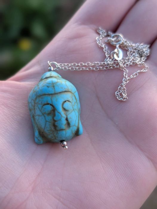 Vechi lanț/colier de argint 925 cu pandantiv tibetan cu Buddha, turcoaz