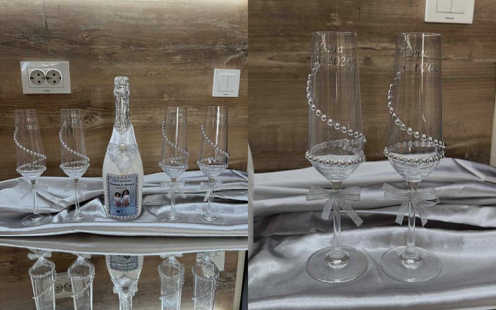 Персонализирани чаши и шампанско за моминско парти, сватба, бал