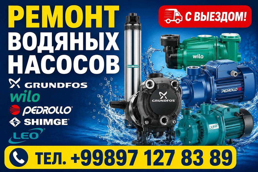 Ремонт водяных насосов Грундфос Вилло Педролло Шимги Лео С выездом