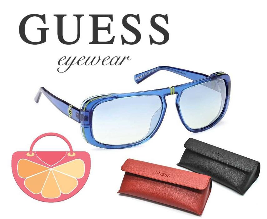 GUESS – Мъжки огледални слънчеви очила "BLUE RECTANGLE" нови с кутия