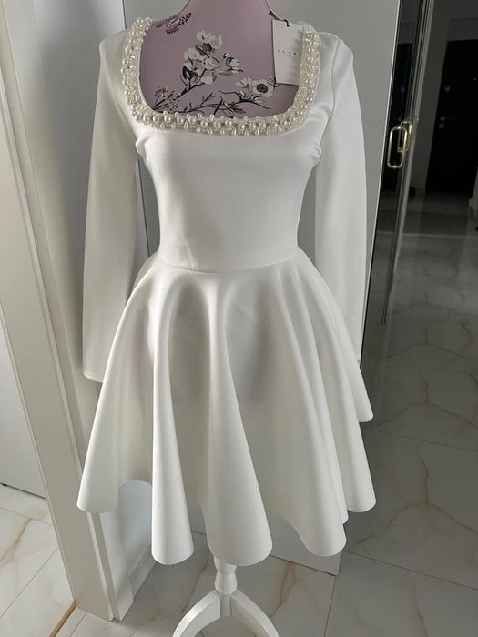Club L Rochie mini perle crepe tutu albă mireasa botez