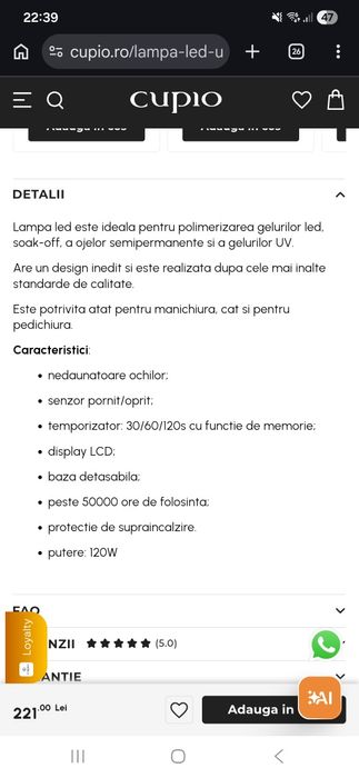 Lampa LED manichiura CUPIO