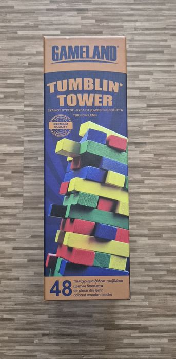 Joc Tumblin Tower cu 48 piese din lemn, 9 x 8.5 x 28 cm