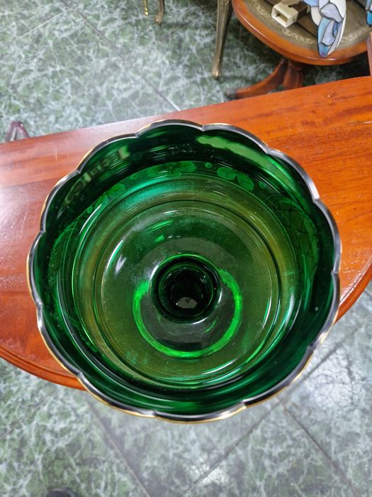 Страхотна антикварна кристална бомбониера купа Бохемия