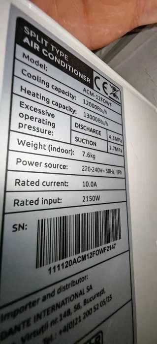 Aer conditionat AC Star-Light 12000 BTU, wi-fi,  Functie incalzire