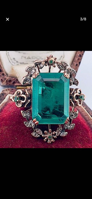 Inel aur roz 9ct cu smarald si diamante