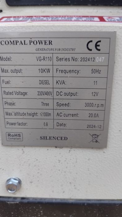 Generator 10kw trifazic diesel nou