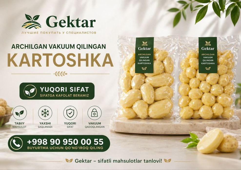 “Toza artilgan, qadoqlangan sof kartoshka va piyoz.”