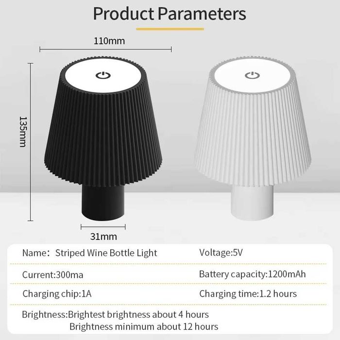 Lampa de masa led reincarcabila USB-C metalica cu touch dimabila birou