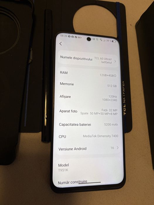 Telefon mobil TCL 60 Ultra NXTPAPER, 12GB RAM, 256GB, Nebula Black + Pen + Husa Flip