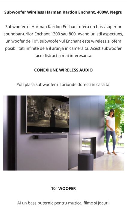 Soundbar si Subwoofer Harman Kardon Enchant 400W IMPECABIL!