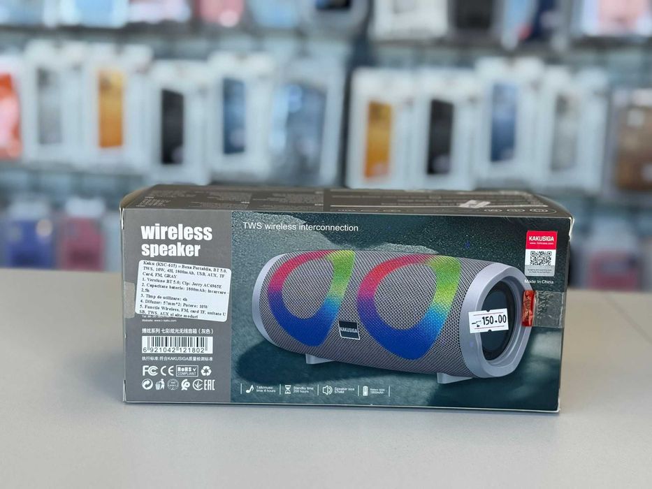 Boxa Portabila, Baterie 1800mAh, BT 5.0, Lumini RGB, Autonomie 4 Ore,