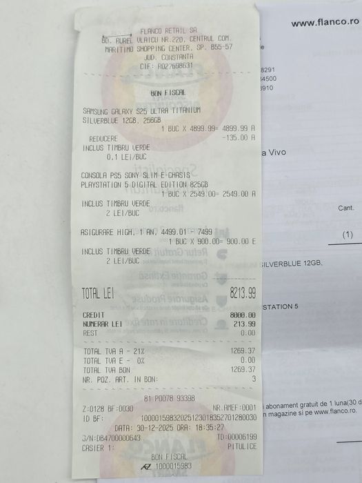 Samsung Galaxy S25 Ultra, 256GB, FACTURA + GARANTIE, nou, NEACTIVAT