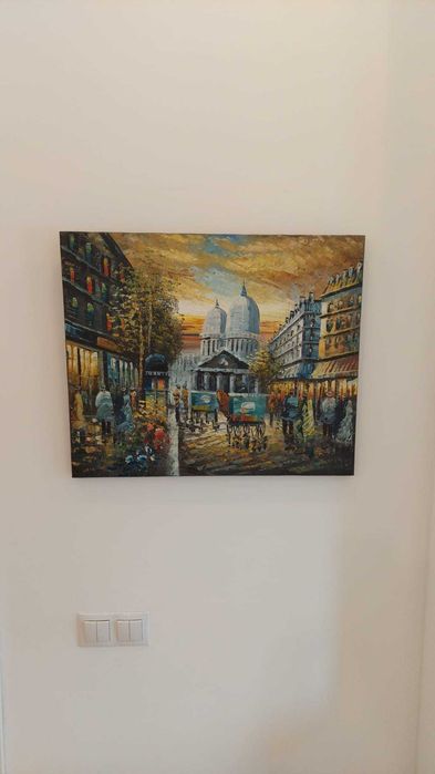 Tablou pictat manual- peisaj citadin interbelic