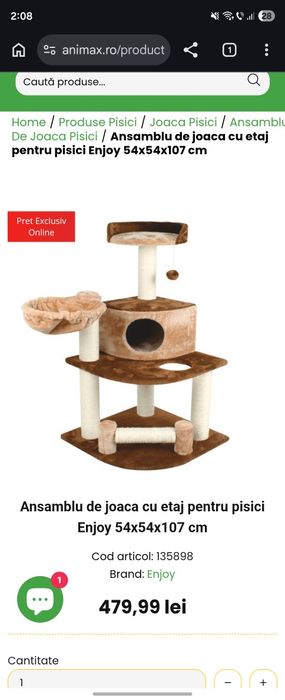 Ansamblu de joaca cu etaj pentru pisici Enjoy 54x54x107 cm