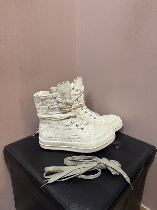 Adidasi Rick Owens DRKSHDW high top canvas distressed