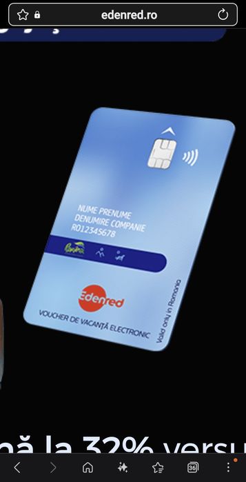 Voucher de vacanta electronic Edenred suma alocata  500 lei,vand la prețul de 350 lei