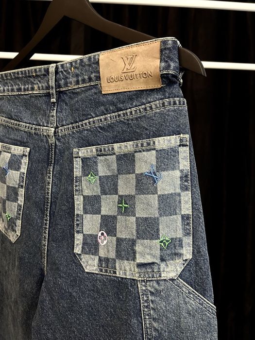 Blugi Louis Vuitton Damier Denim Model Nou Premium Bărbați Mărimi 29 31 32 33 34